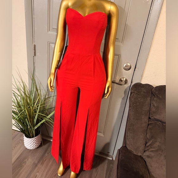 Chic Strapless Red Jumpsuit - Picture 3 of 12